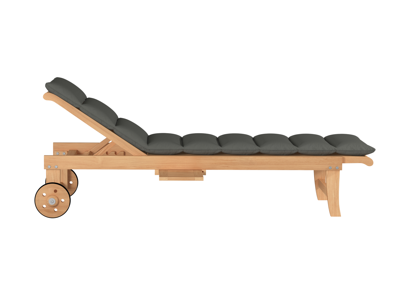 Lance Teak Charcoal Outdoor Reclining Sunlounger with Sunbrella® Cushion and Slide-out Tray - Ornate Home