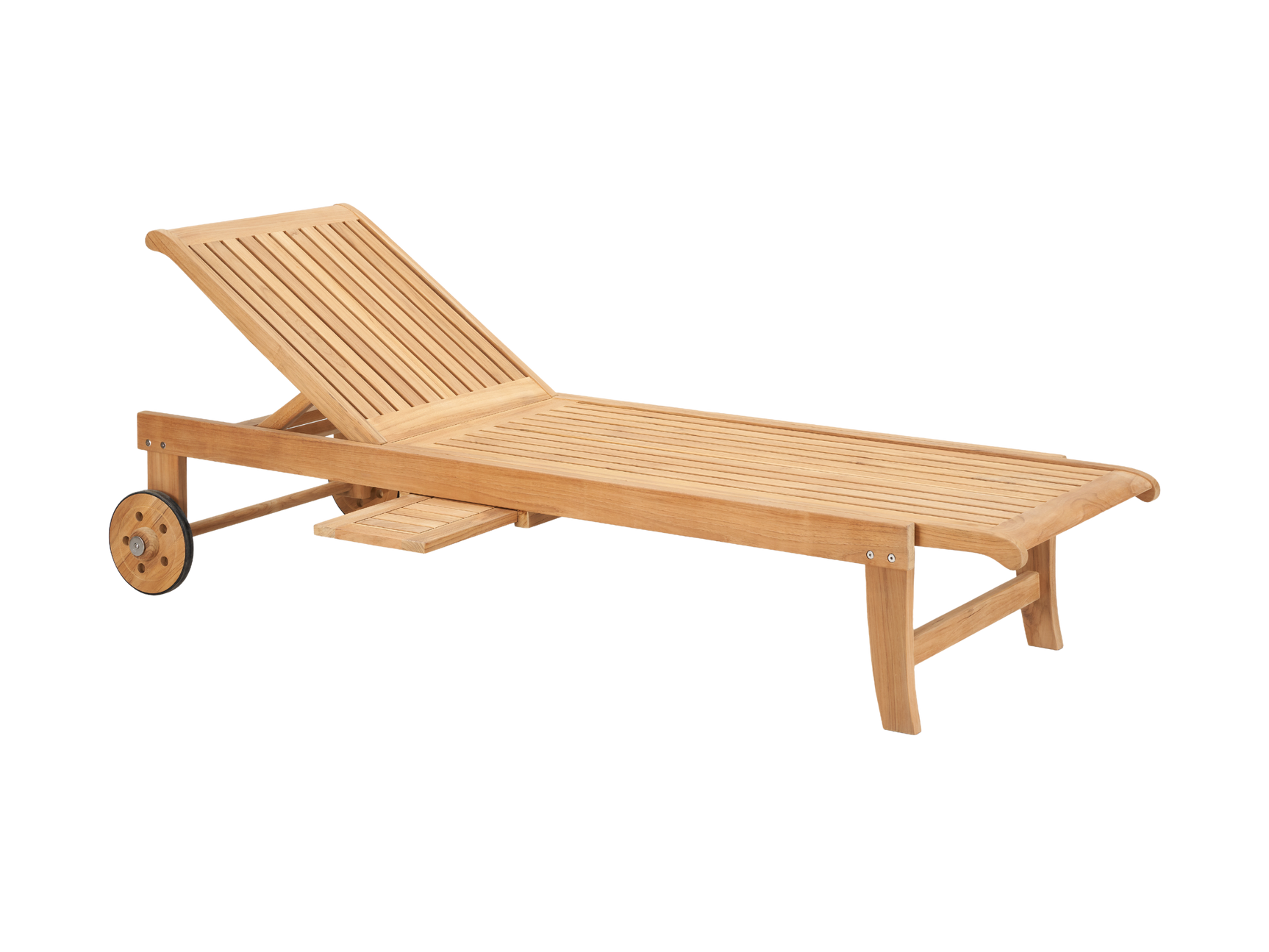 Lance Teak Outdoor Reclining Sunlounger with Rear Wheels and Slide-out Tray - Ornate Home