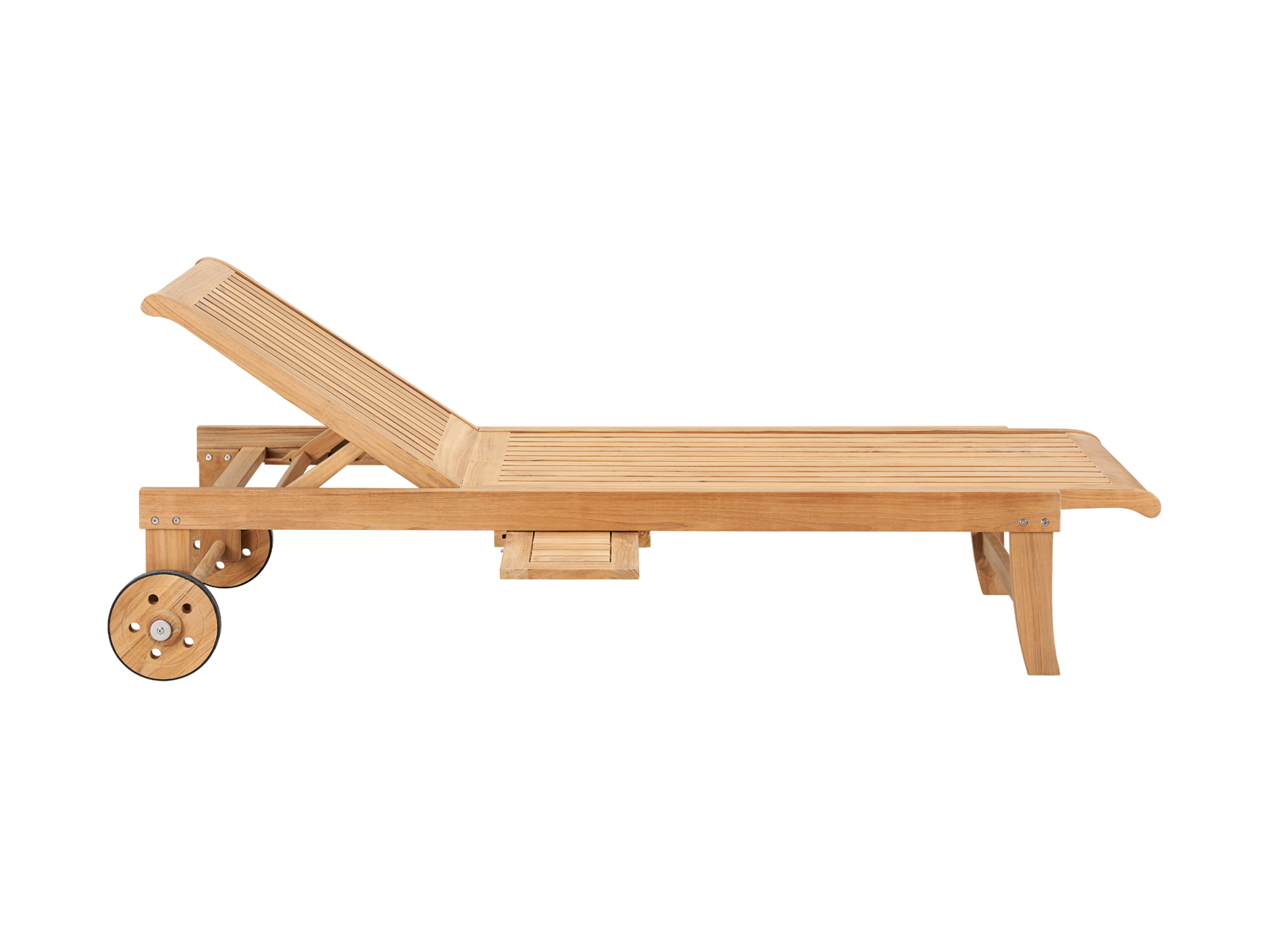 Lance Teak Outdoor Reclining Sunlounger with Rear Wheels and Slide-out Tray - Ornate Home