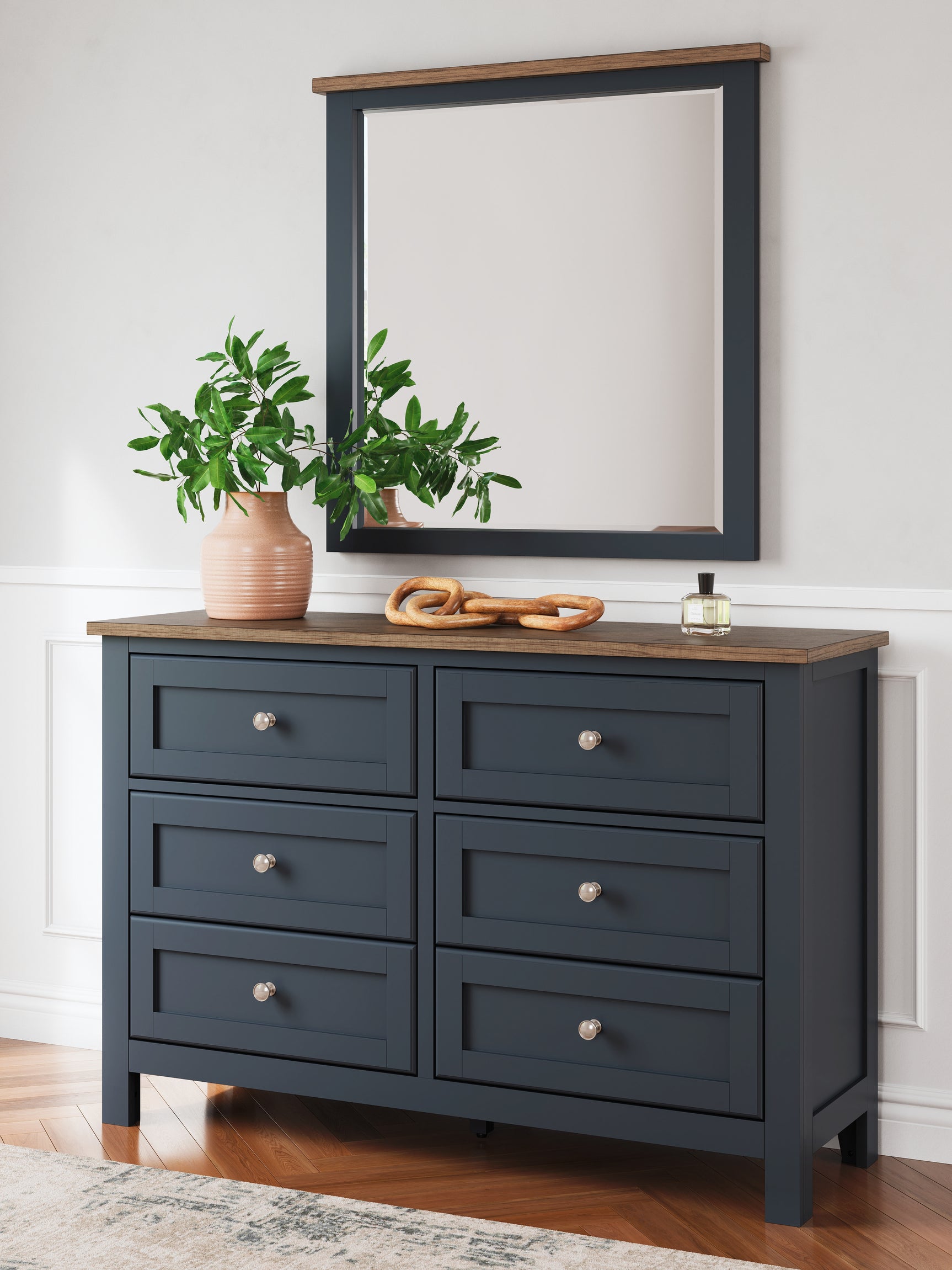 Landocken Brown/Blue Queen Panel Bed, Dresser and Mirror (Online Special Price) - Ornate Home