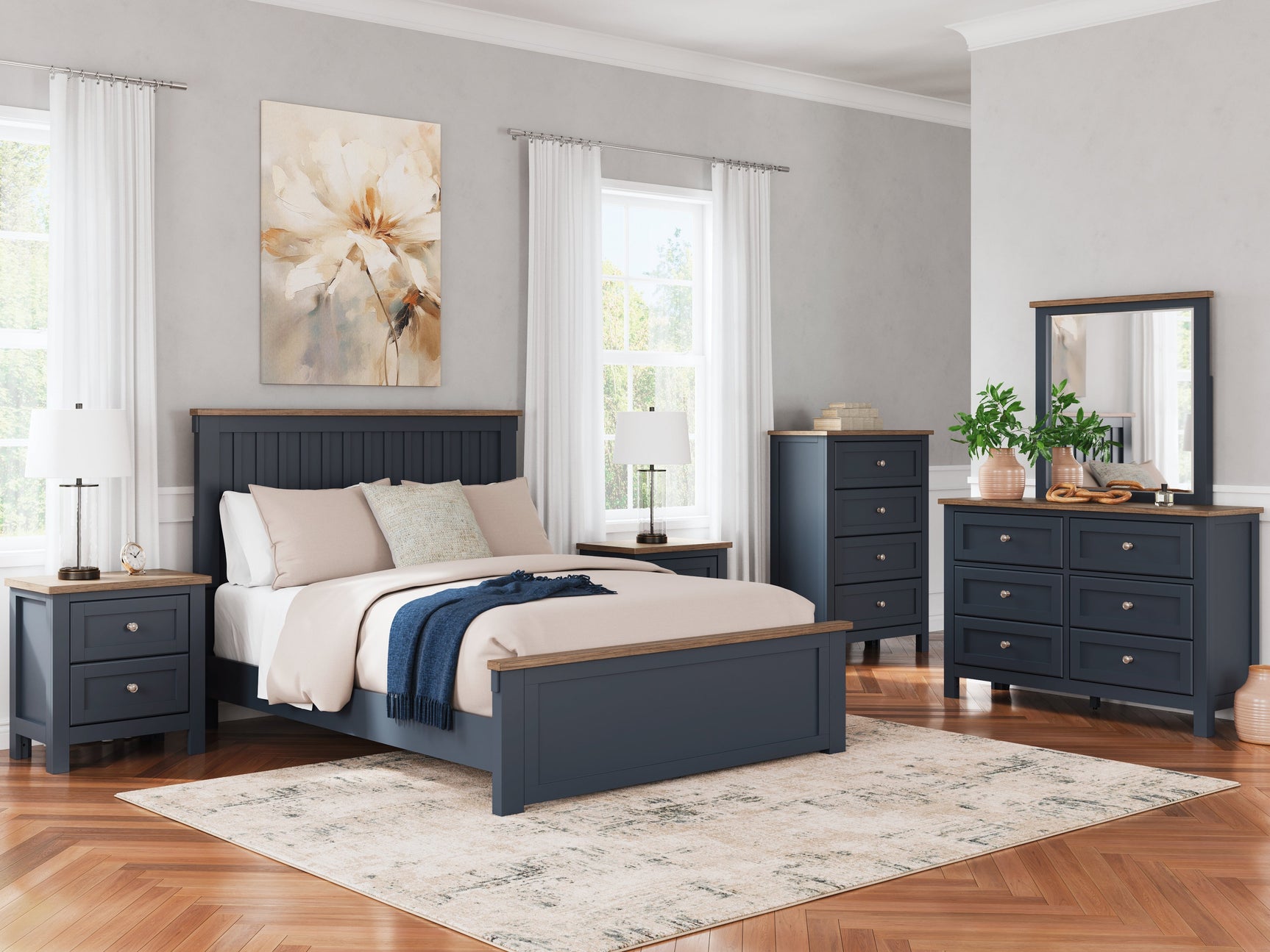 Landocken Brown/Blue Queen Panel Bed (Online Special Price) - Ornate Home