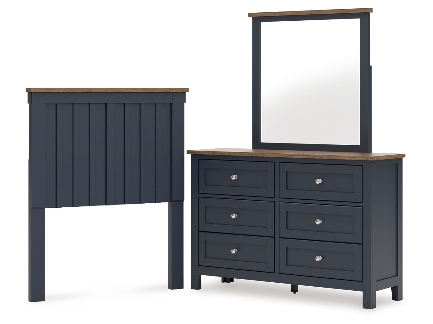 Landocken Brown/Blue Twin Panel Headboard & Dresser & Mirror - Ornate Home