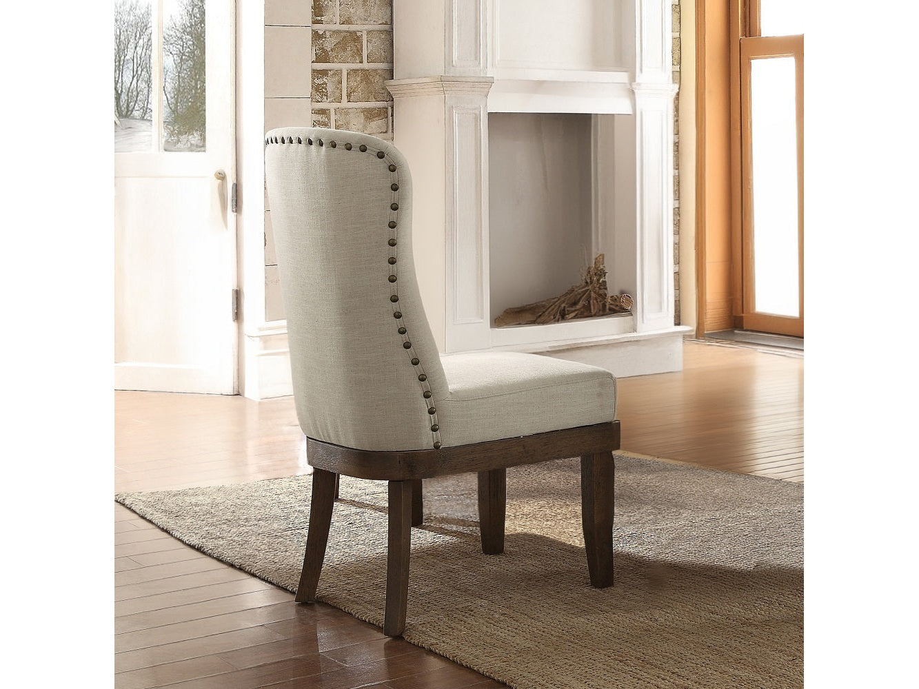 Landon Beige Linen & Salvage Brown Side Chair (Set of 2) - Ornate Home