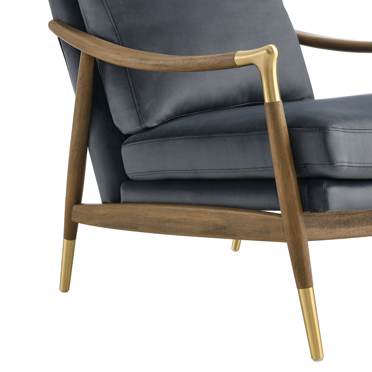 Langford Cadet Blue/Walnut Performance Velvet Accent Armchair - Ornate Home