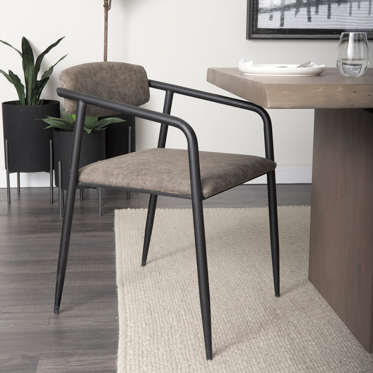 Langston Brown/Black Open Back Dining Arm Chair (Set of 2) - Ornate Home