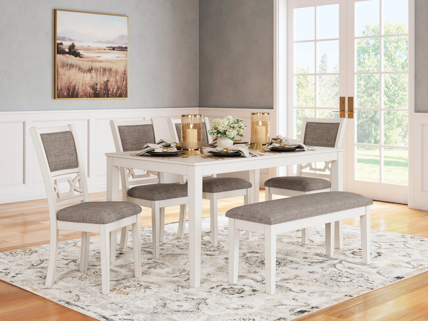 Erinberg Antique White Dining Room Set / 6pc (Online Special Price) - Ornate Home