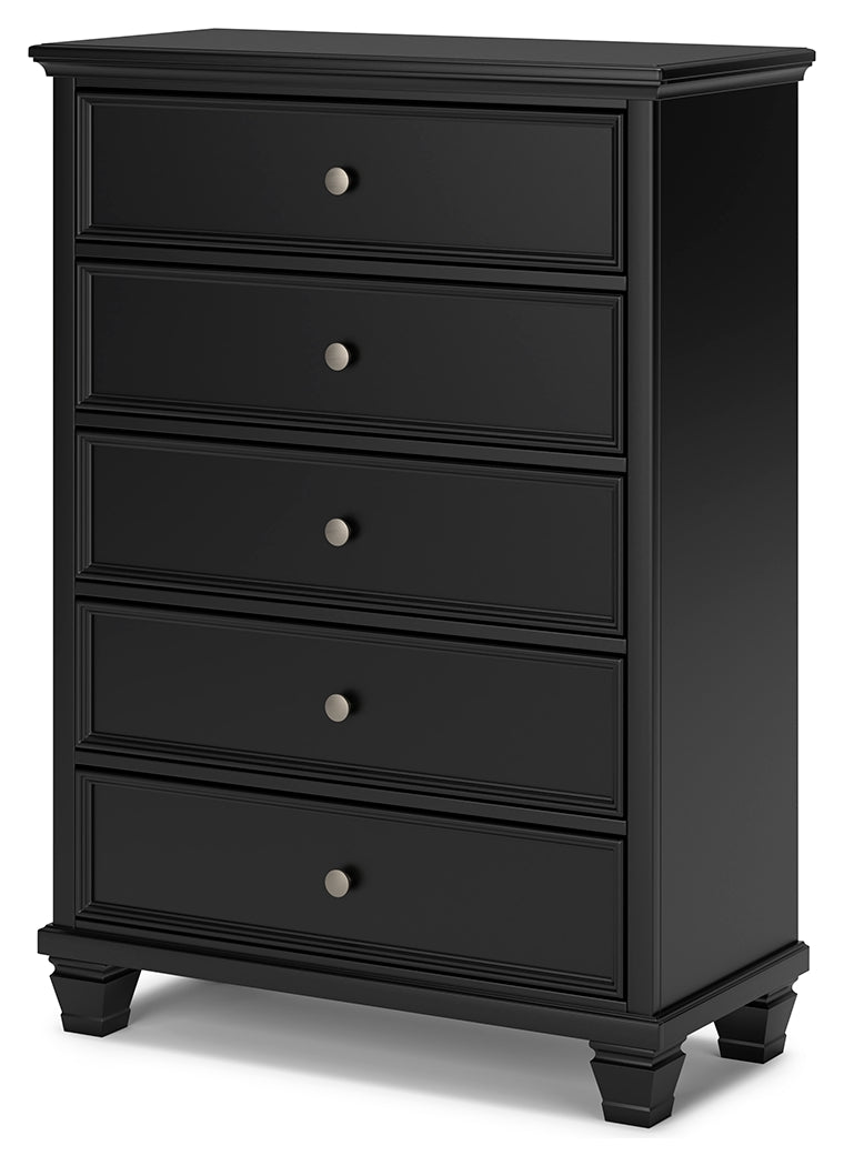 Lanolee Black King Panel Bedroom Set with Dresser, Mirror, Chest and 2 Nightstands (Online Special Price) - Ornate Home