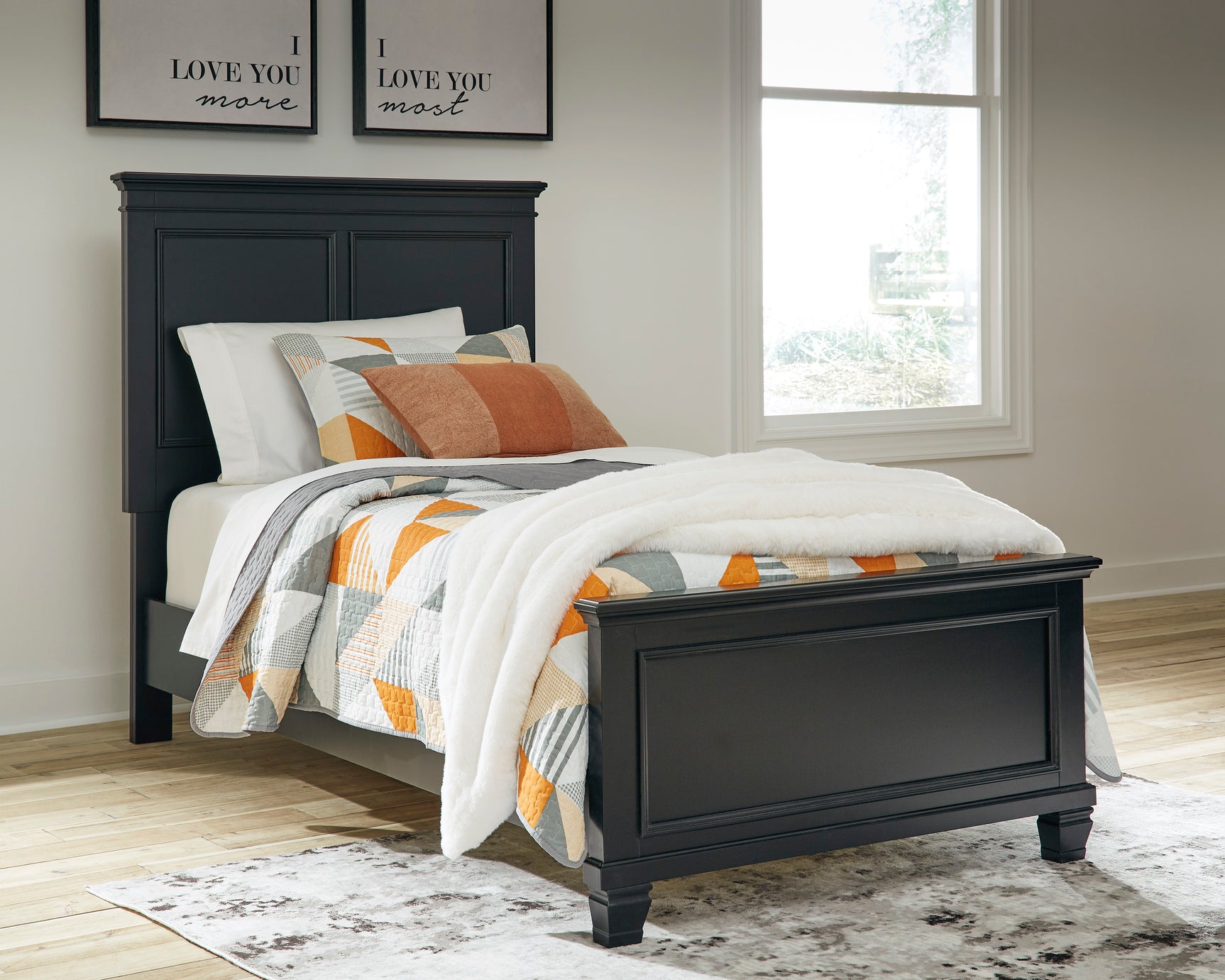 Lanolee Black Twin Panel 5-Piece Bedroom Set - Ornate Home