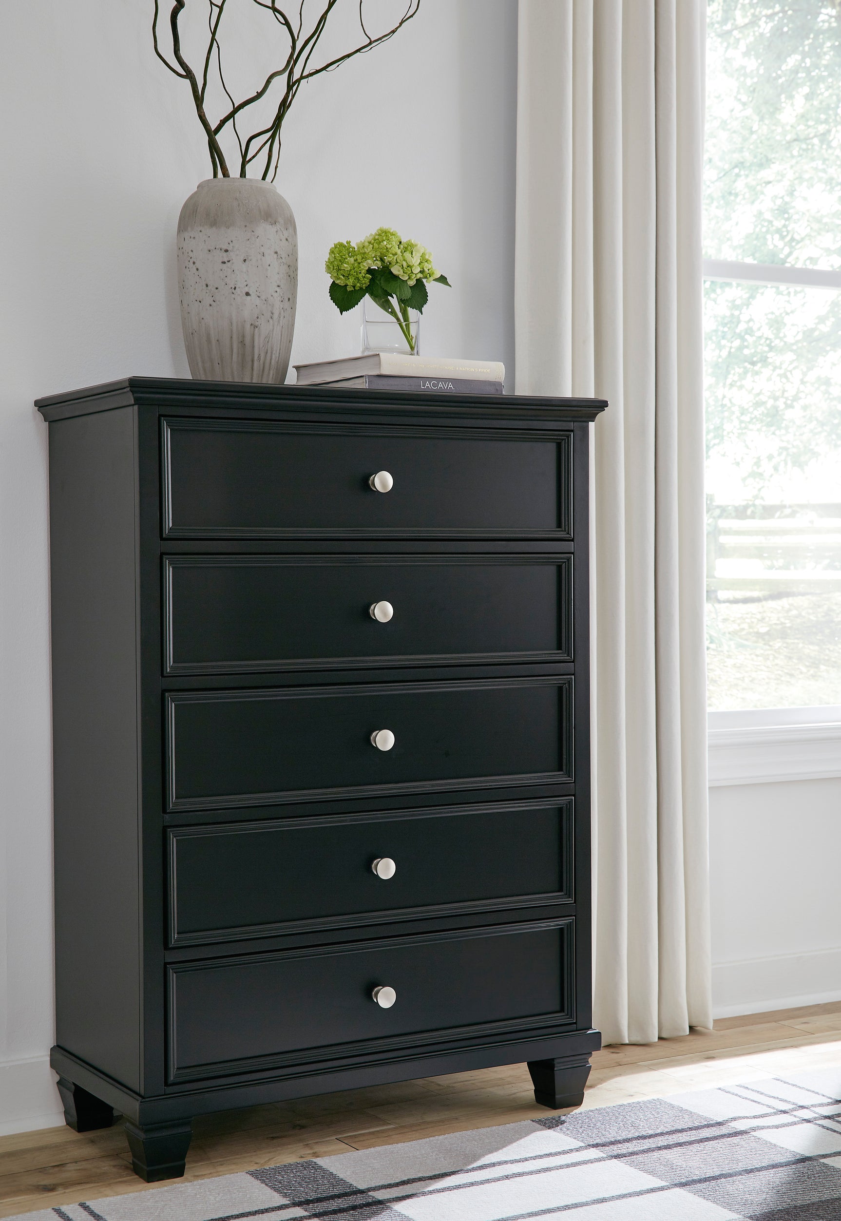 Lanolee Black Twin Panel 6-Piece Bedroom Set w/ 2 Nightstands - Ornate Home