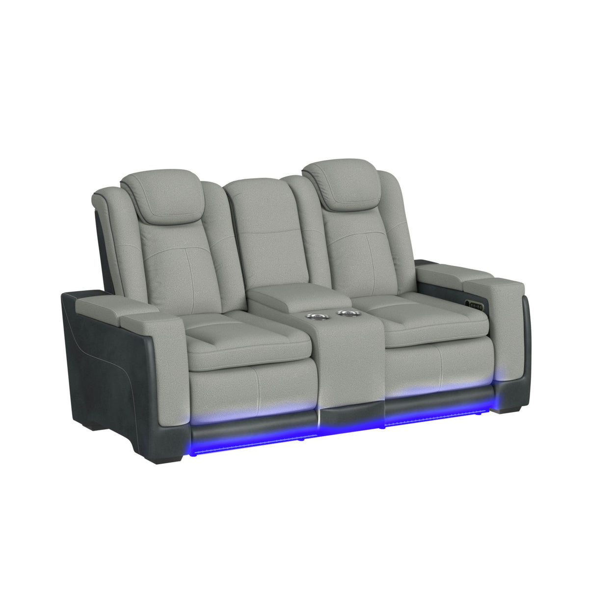 Lantana Rocky Cement/Charcoal Power Motion Loveseat with Power Headrest, LED, and Console - Ornate Home