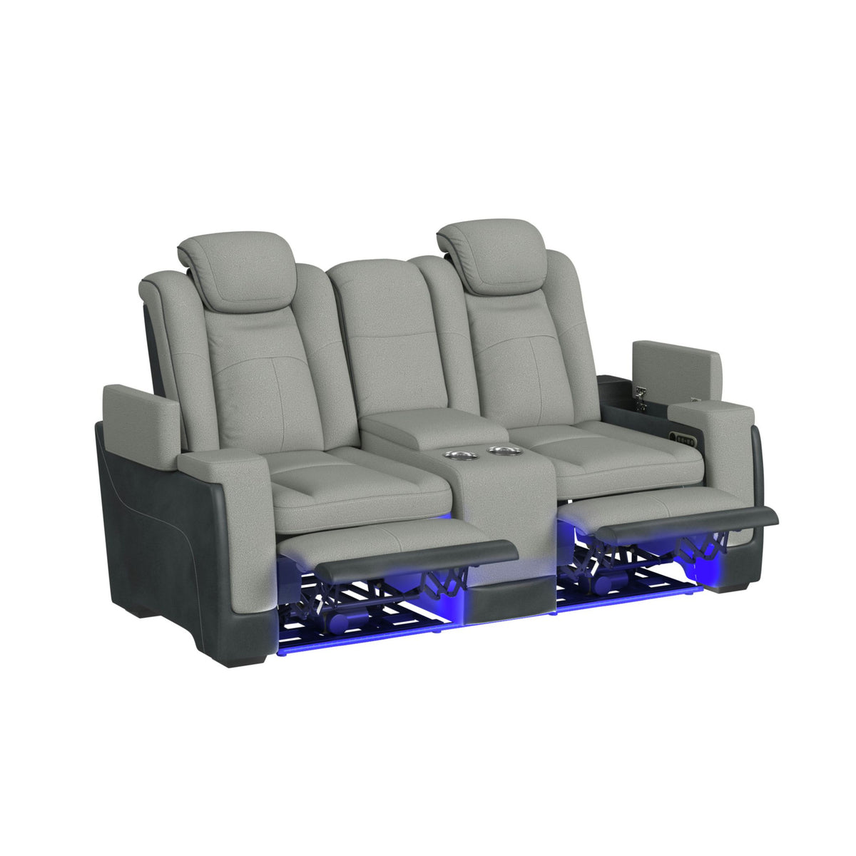 Lantana Rocky Cement/Charcoal Power Motion Loveseat with Power Headrest, LED, and Console - Ornate Home