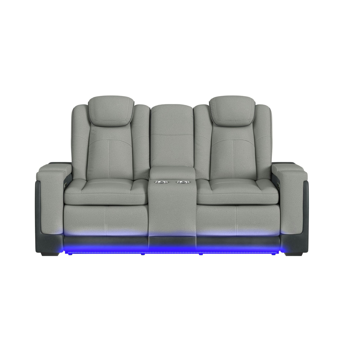 Lantana Rocky Cement/Charcoal Power Motion Loveseat with Power Headrest, LED, and Console - Ornate Home