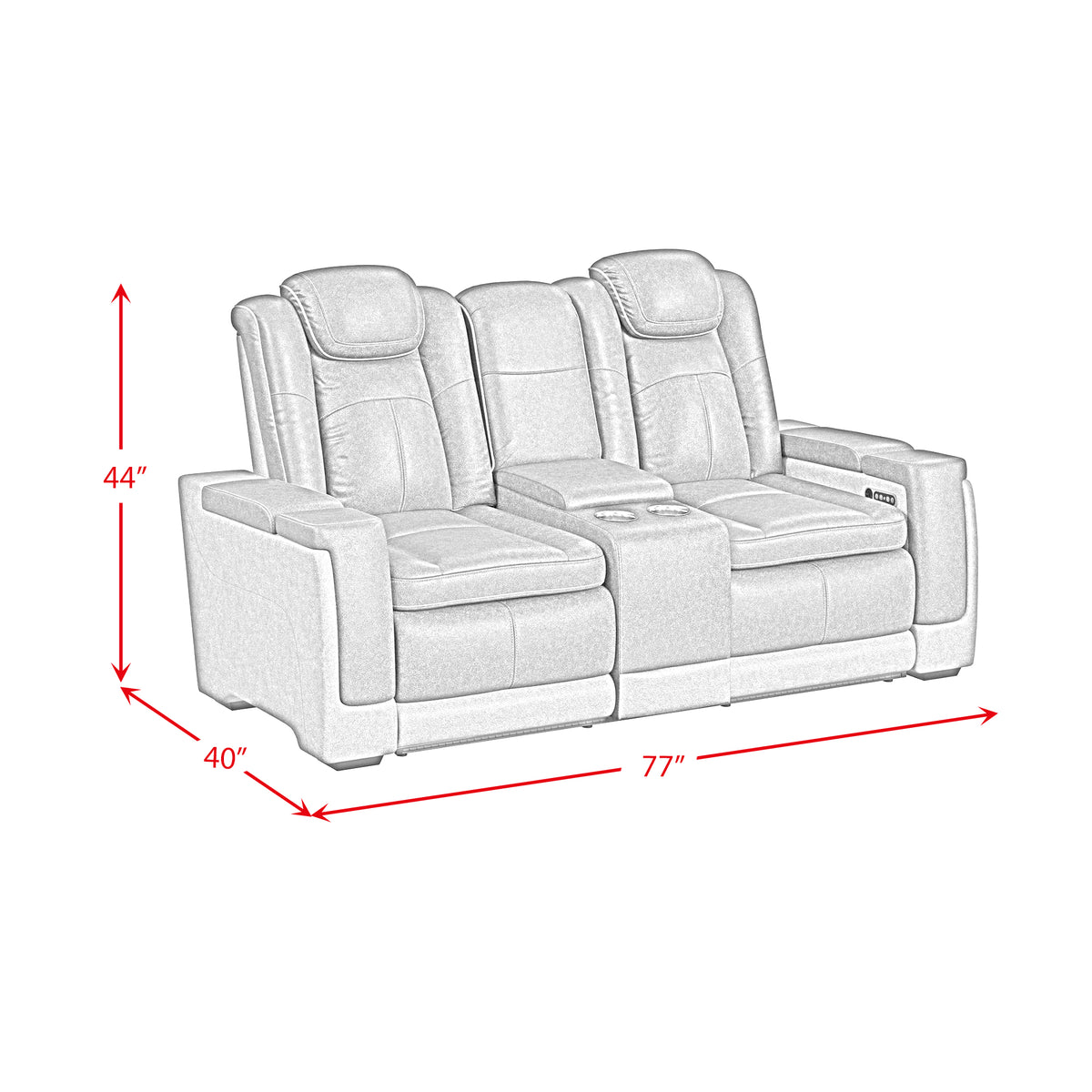 Lantana Rocky Cement/Charcoal Power Motion Loveseat with Power Headrest, LED, and Console - Ornate Home