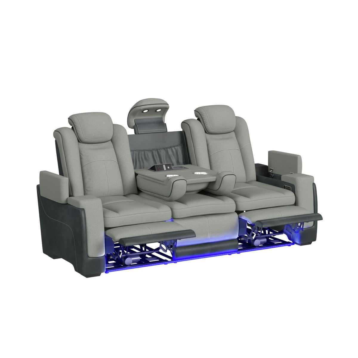 Lantana Rocky Cement/Charcoal Power Motion Sofa with Power Headrest, LED, DDT, Reading Light and PWS - Ornate Home