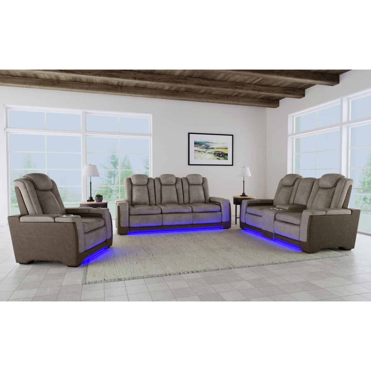 Lantana Rocky Grey/Brown Power Motion Sofa with Power Headrest, LED, DDT, Reading Light and PWS - Ornate Home