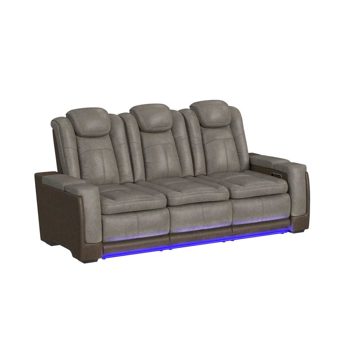 Lantana Rocky Grey/Brown Power Motion Sofa with Power Headrest, LED, DDT, Reading Light and PWS - Ornate Home