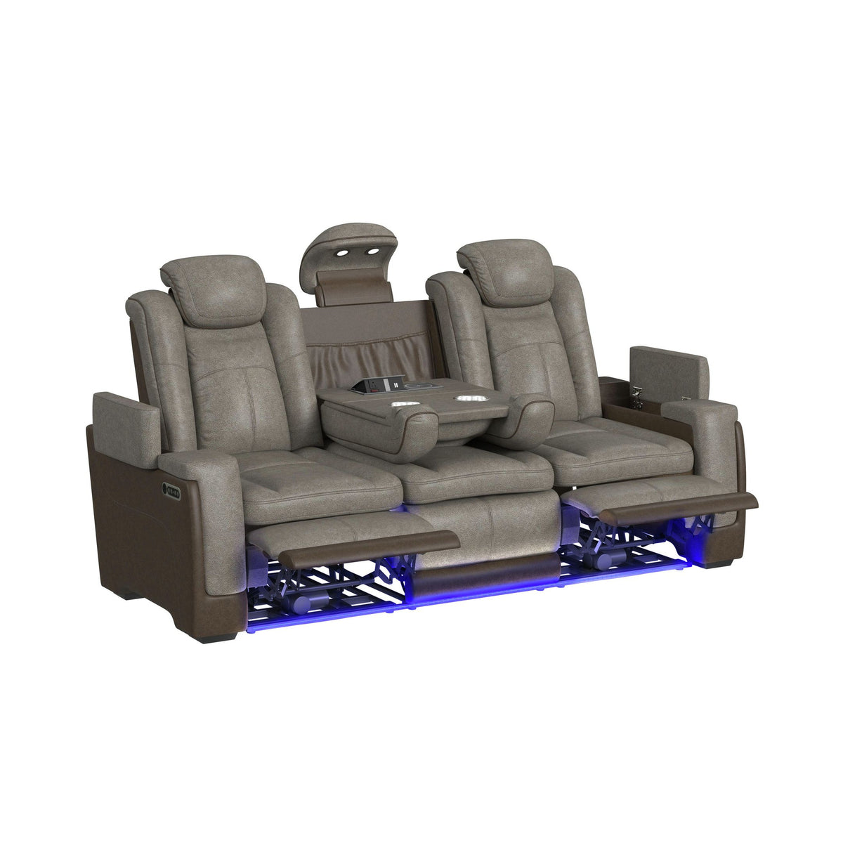 Lantana Rocky Grey/Brown Power Motion Sofa with Power Headrest, LED, DDT, Reading Light and PWS - Ornate Home