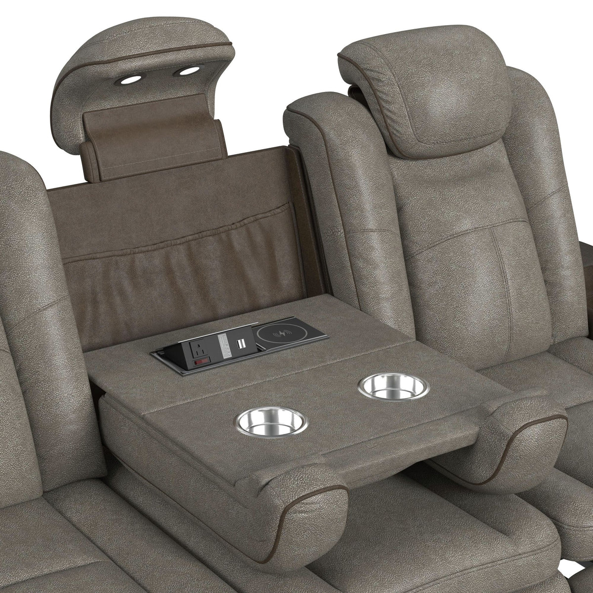 Lantana Rocky Grey/Brown Power Motion Sofa with Power Headrest, LED, DDT, Reading Light and PWS - Ornate Home