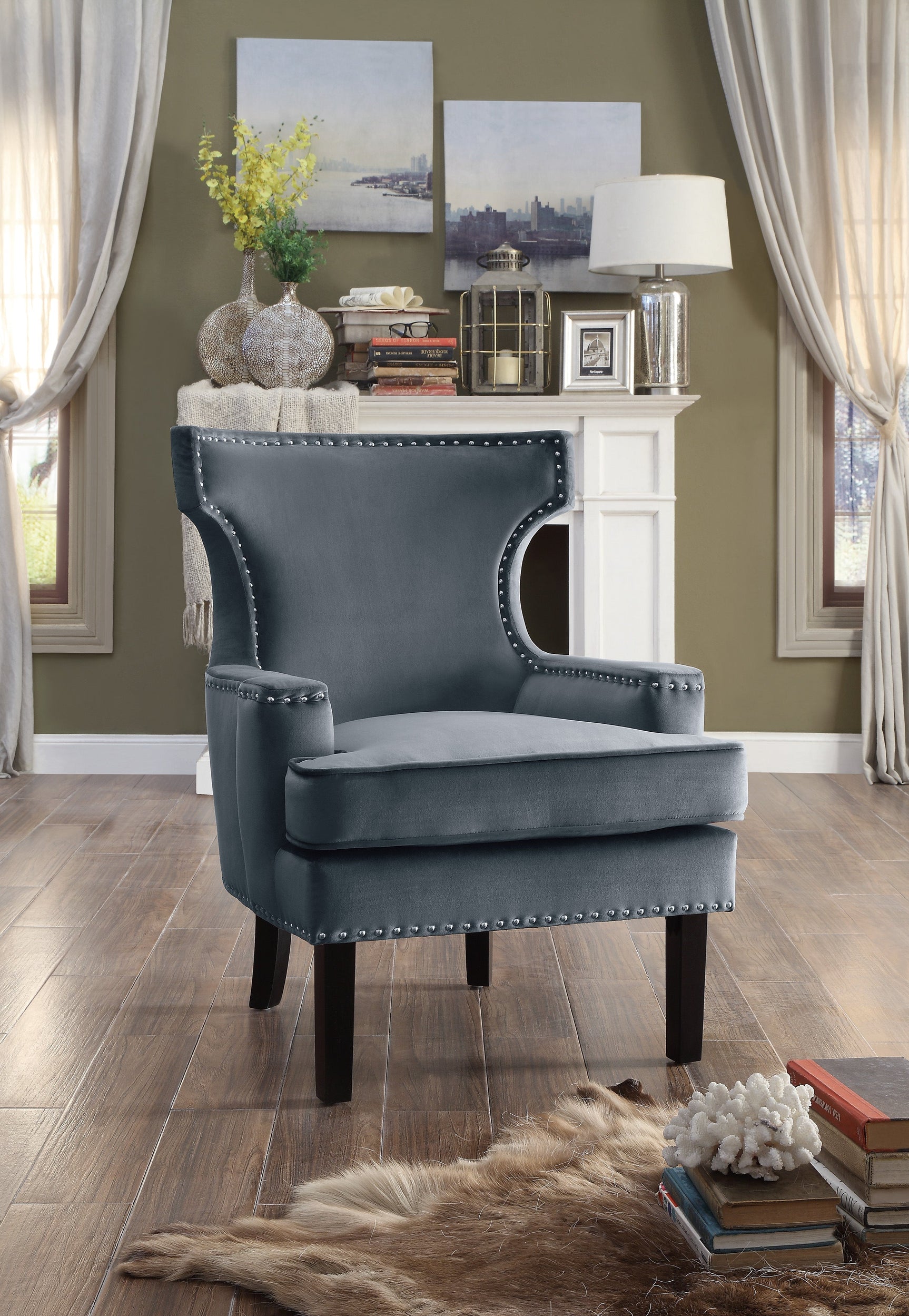 Lapis Gray Velvet Accent Chair - Ornate Home