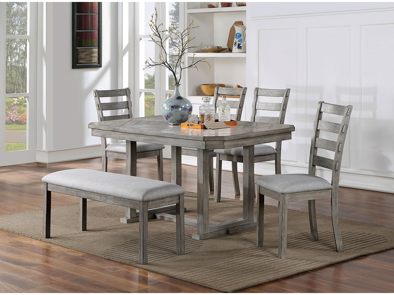 Laquila Gray 6 Pc. Dining Room Set w/ Bench - Ornate Home