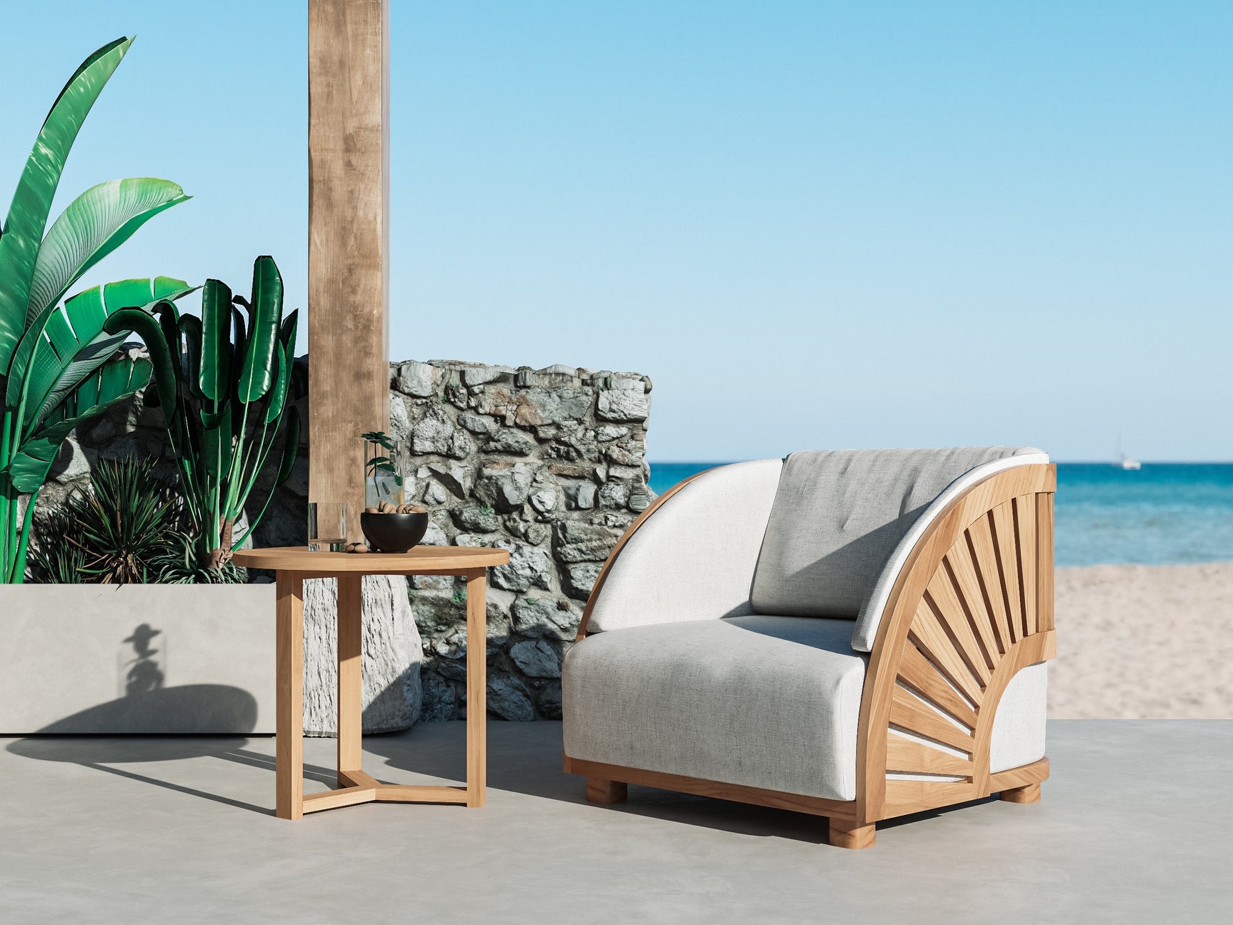 Large Round Teak Outdoor Cross Legs Nesting Side Table - Ornate Home