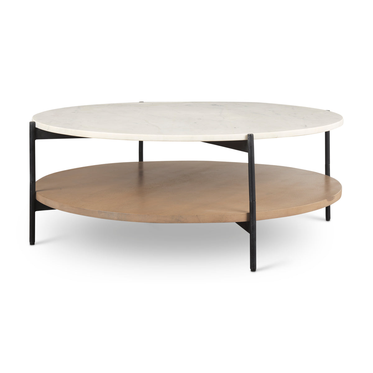 Larkin Brown Marble Top Round Coffee Table - Ornate Home