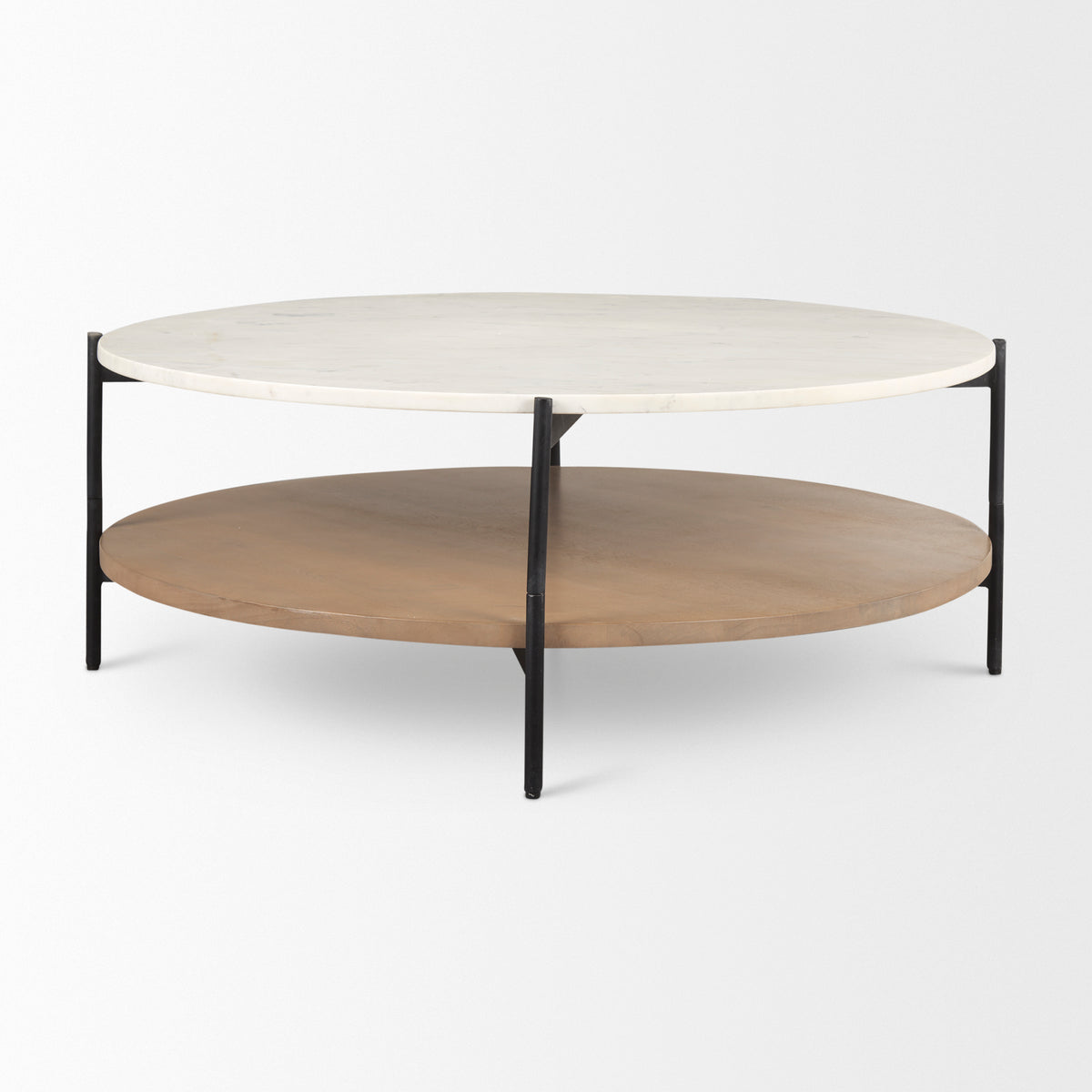 Larkin Brown Marble Top Round Coffee Table - Ornate Home