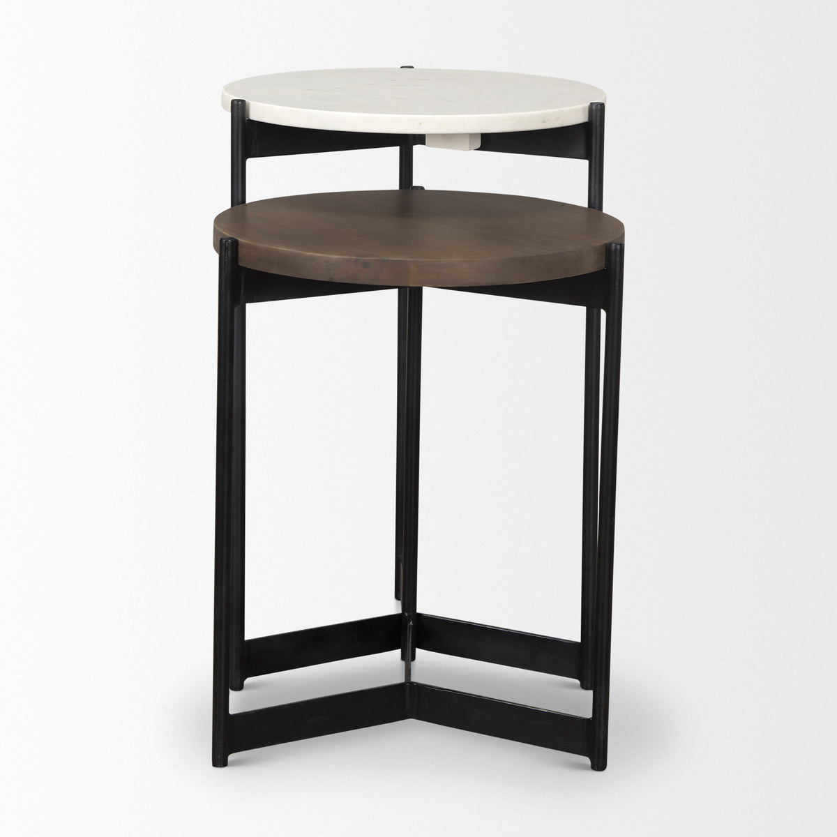 Larkin Dark Brown Marble & Wood Tabletop Nesting End/Side Tables - Ornate Home