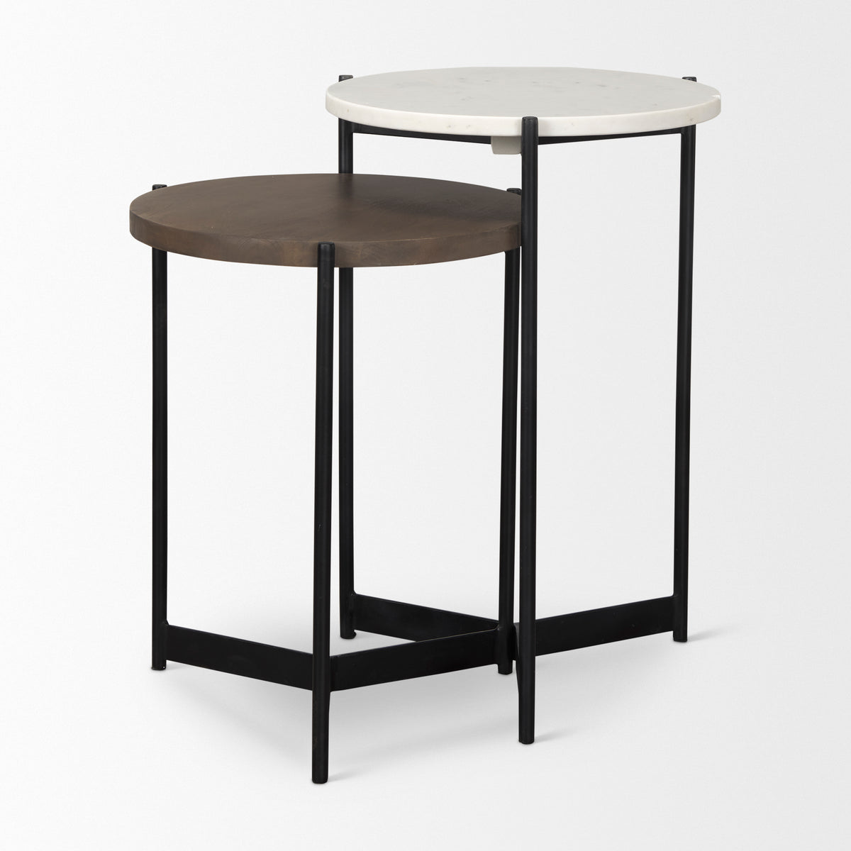 Larkin Dark Brown Marble & Wood Tabletop Nesting End/Side Tables - Ornate Home