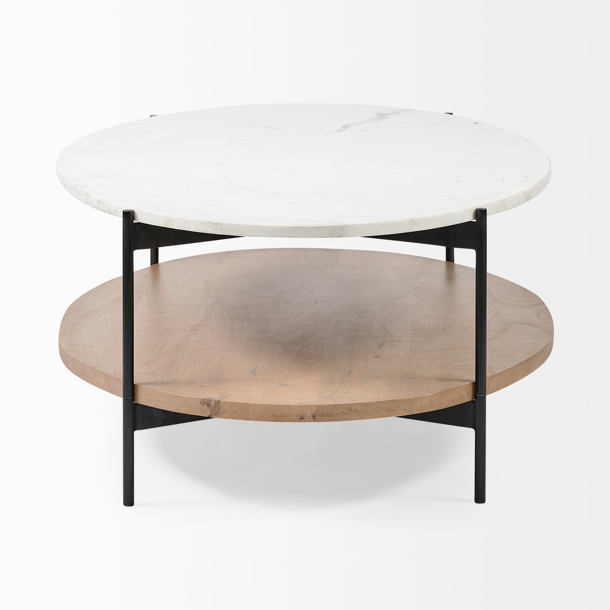 Larkin White/Black 48" Oval Marble Top and Solid Wood Shelf Coffee Table - Ornate Home
