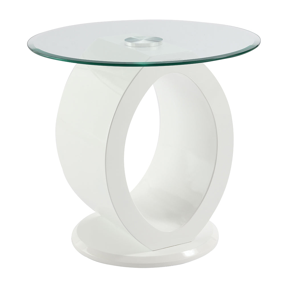 Larry Glass Top/White High Gloss End Table - Ornate Home