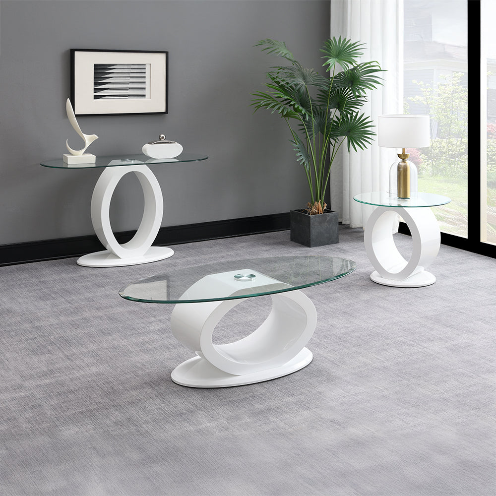Larry Glass Top/White High Gloss End Table - Ornate Home