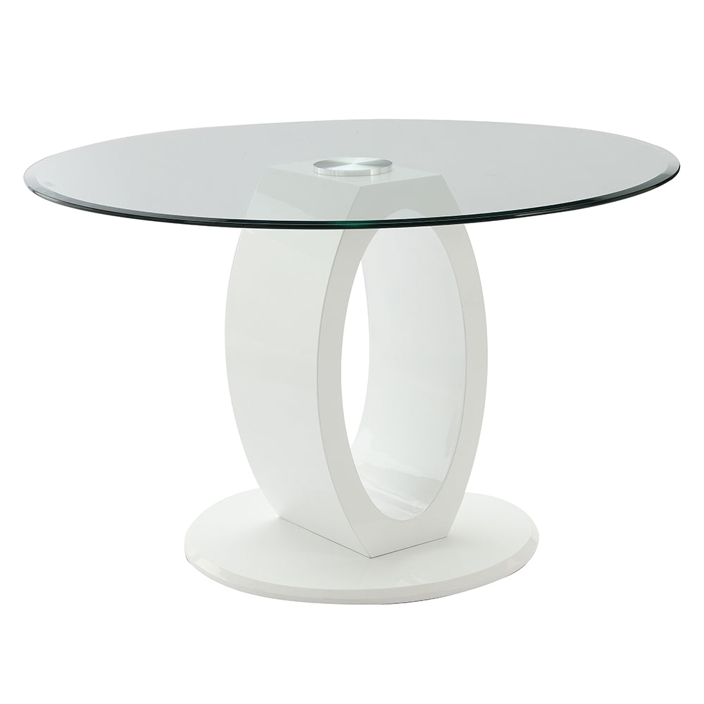 Larry Glass Top/White High Gloss Round Dining Table - Ornate Home