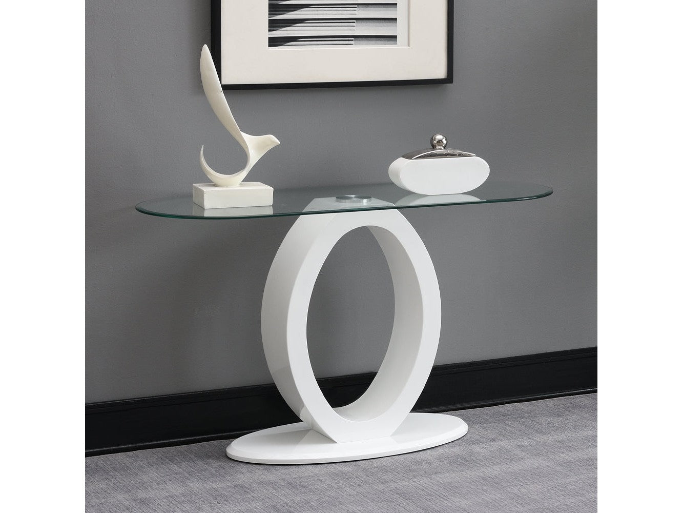 Larry Glass Top/White High Gloss Sofa Table - Ornate Home