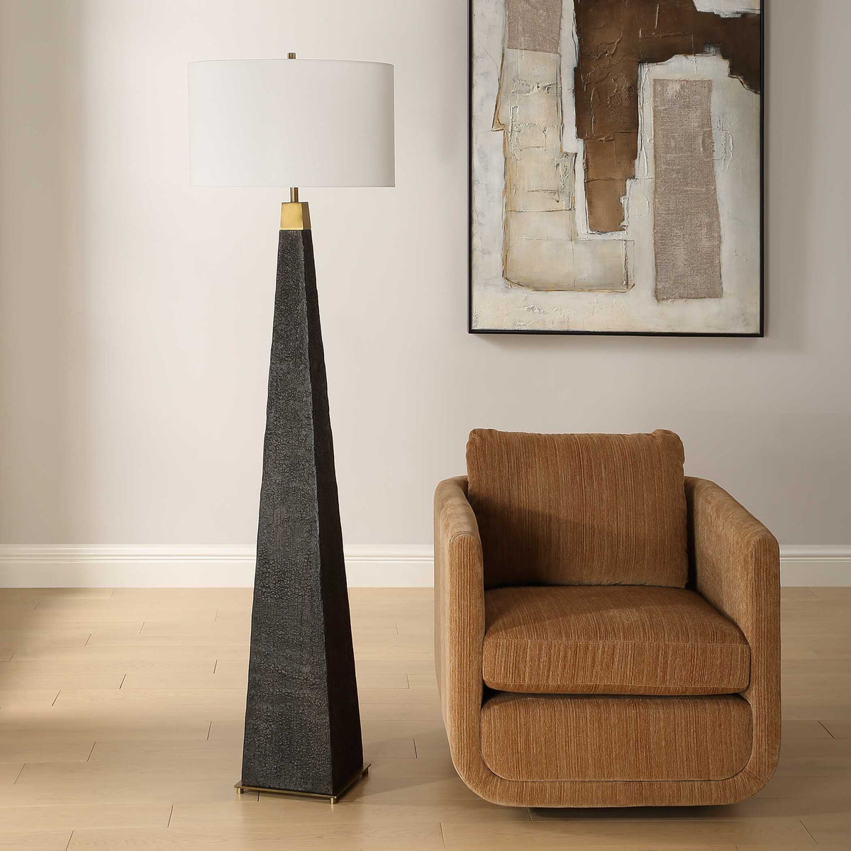 Lathey Black/Woodtone Tapered Floor Lamp - Ornate Home