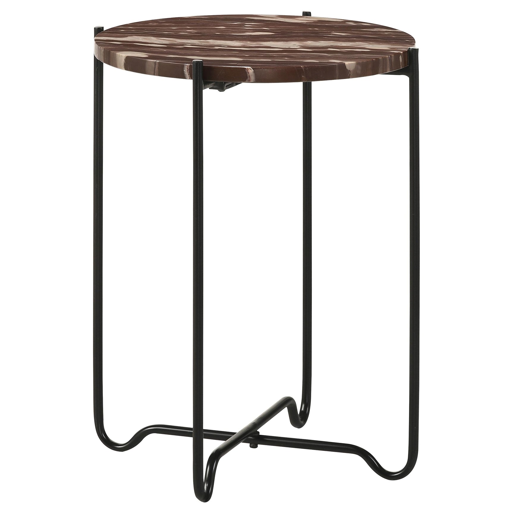 Latifa Red and Black Round Marble Top Accent Side Table - Ornate Home