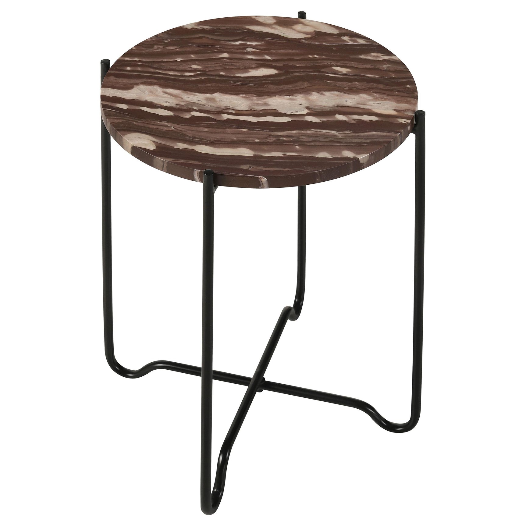 Latifa Red and Black Round Marble Top Accent Side Table - Ornate Home