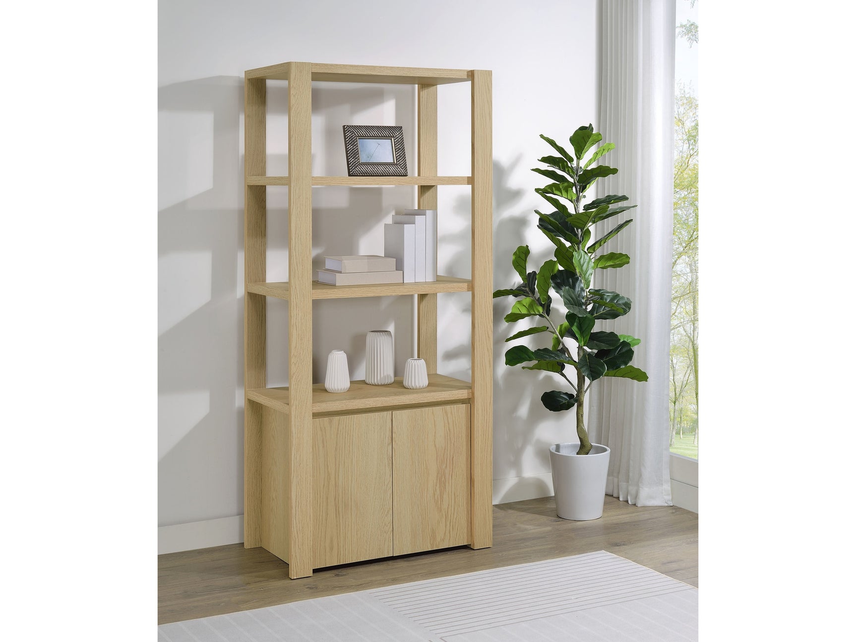 Laurelton Light Oak 3-shelf Media Tower Tall Pier Cabinet - Ornate Home