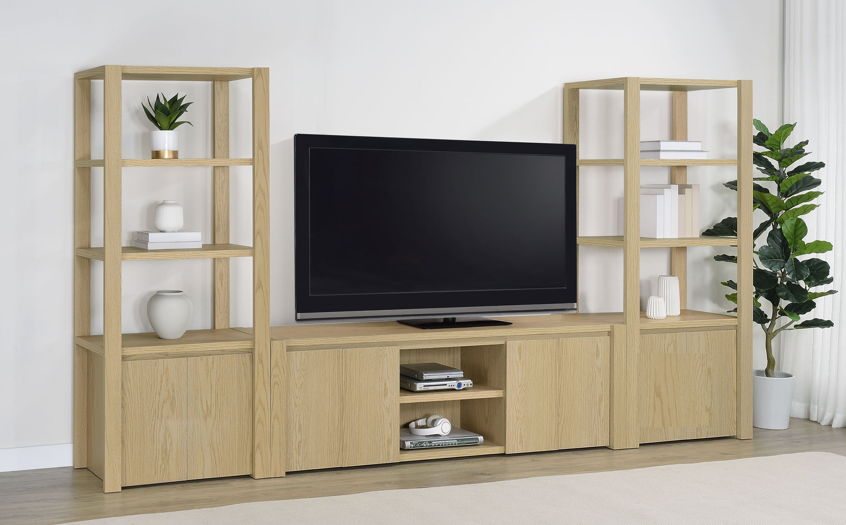 Laurelton Light Oak 78-inch 4-door TV Stand Media Console - Ornate Home