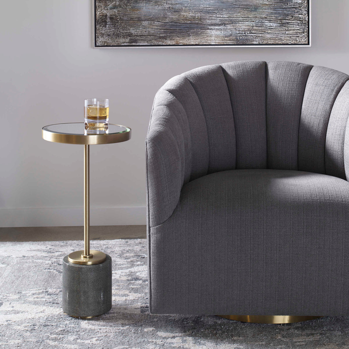 Laurier Brass/Gray Mirrored Accent Table - Ornate Home