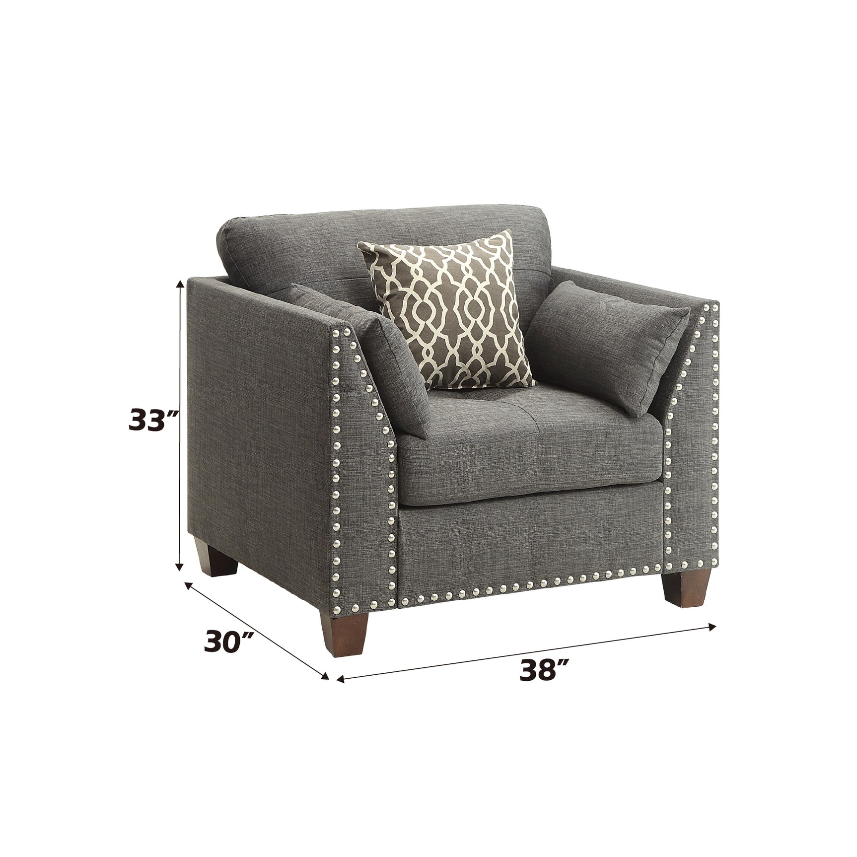 Laurissa Light Charcoal Linen Armchair w/3 Pillows - Ornate Home