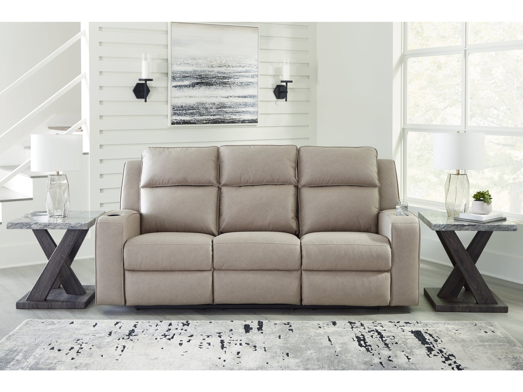 Lavenhorne Pebble Reclining Sofa with Drop Down Table (Online Special Price) - Ornate Home