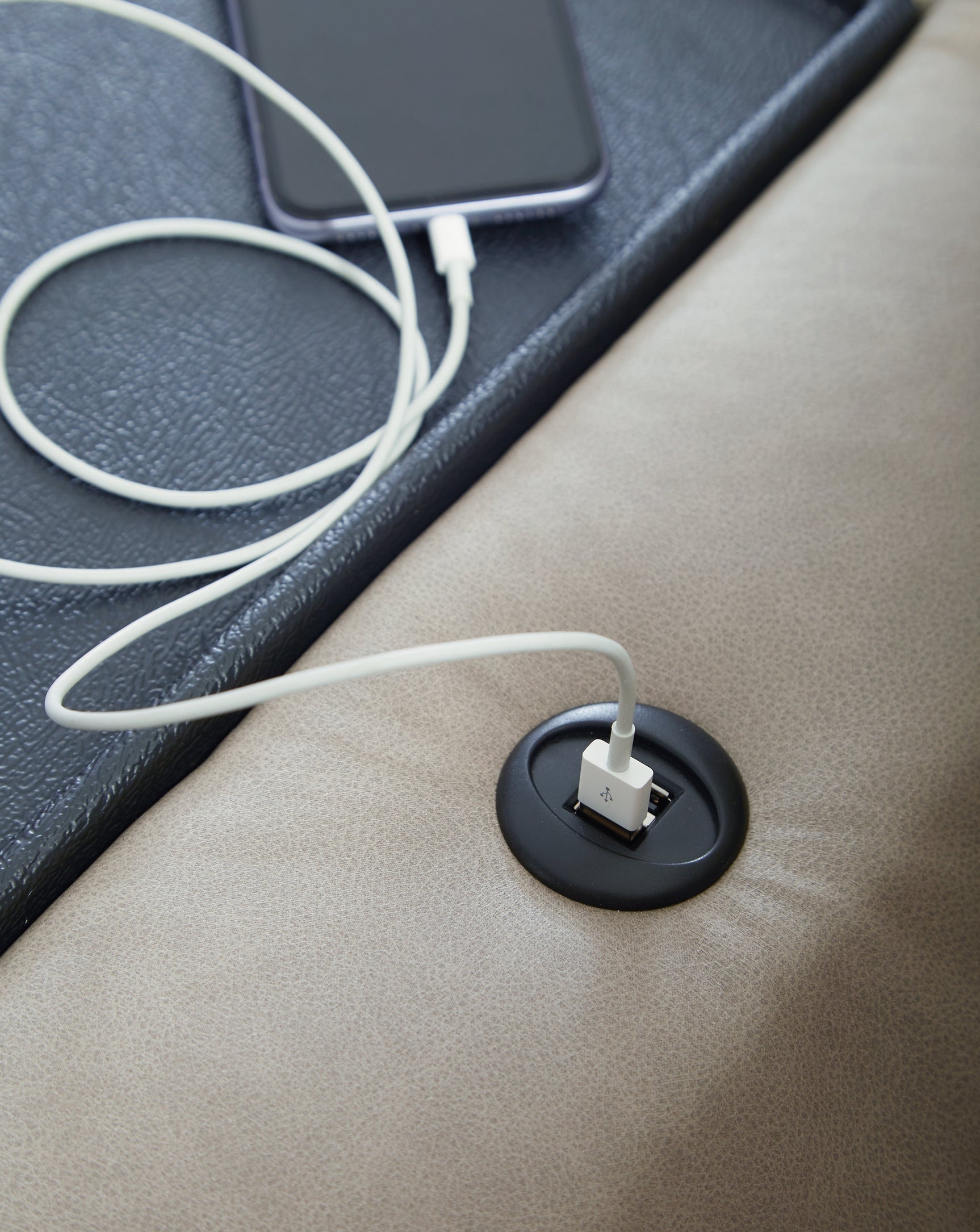 Lavenhorne Pebble Reclining Sofa with Drop Down Table - Ornate Home