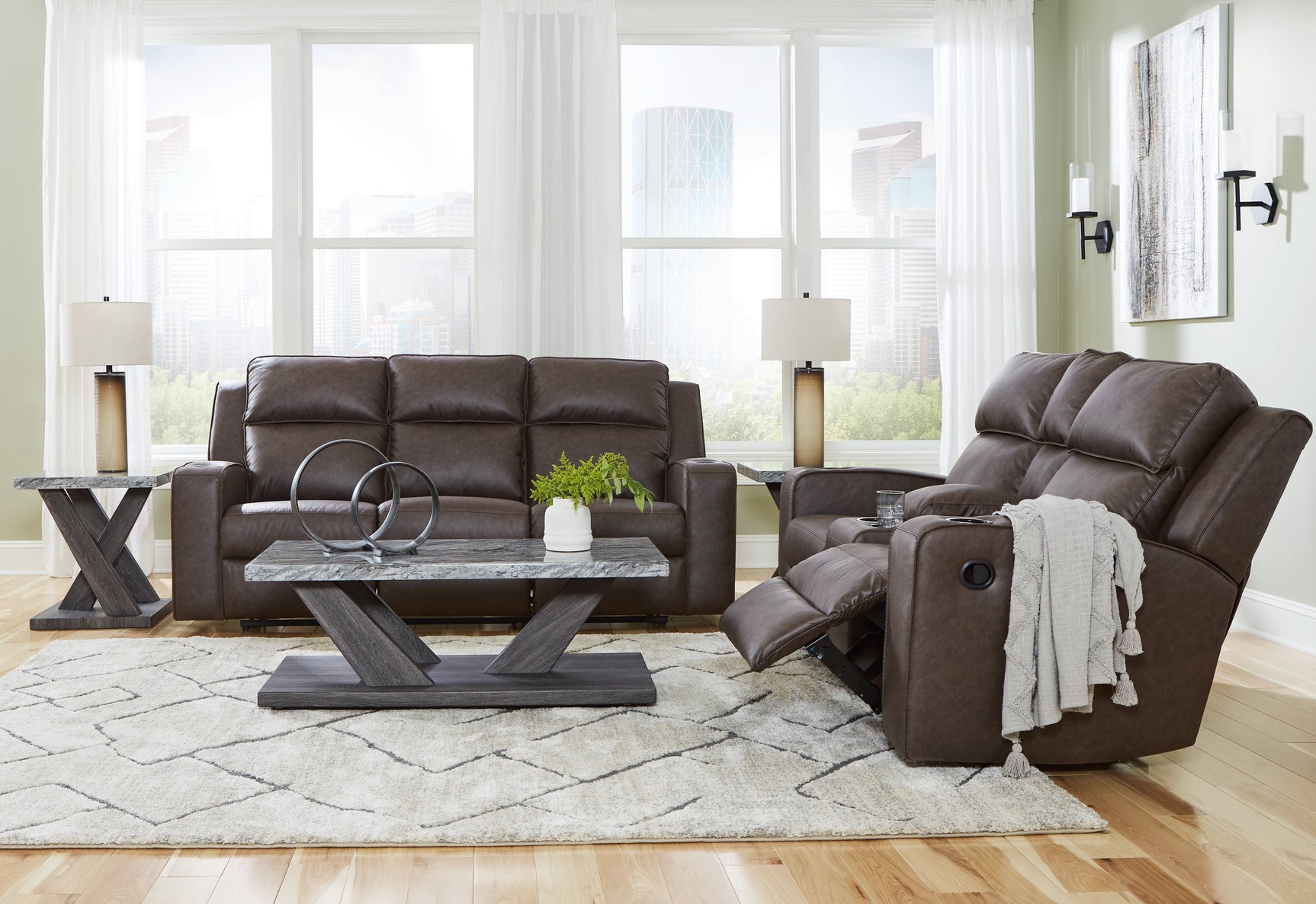 Lavenhorne Umber Reclining Sofa and Loveseat (Online Special Price) - Ornate Home
