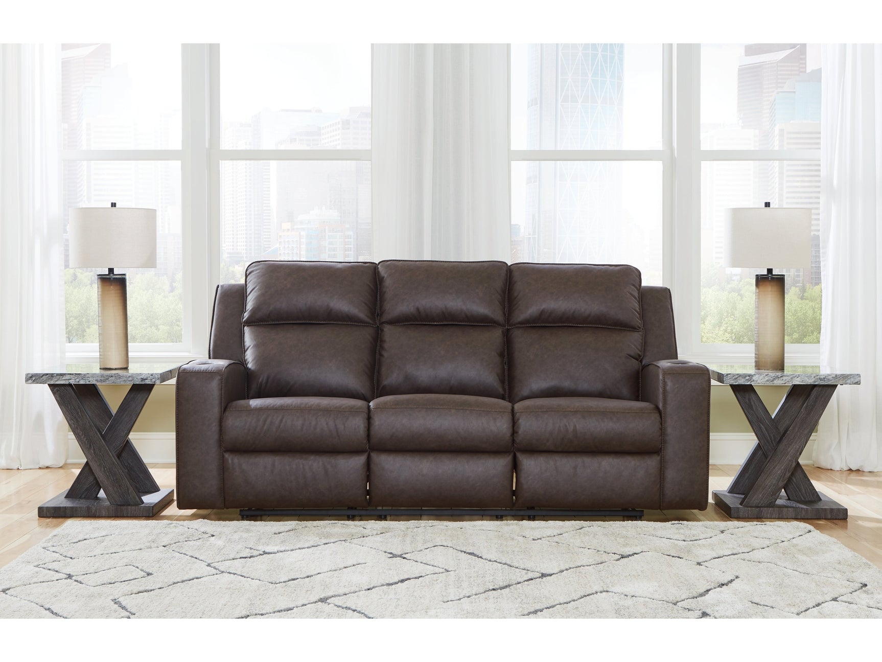 Lavenhorne Umber Reclining Sofa with Drop Down Table - Ornate Home