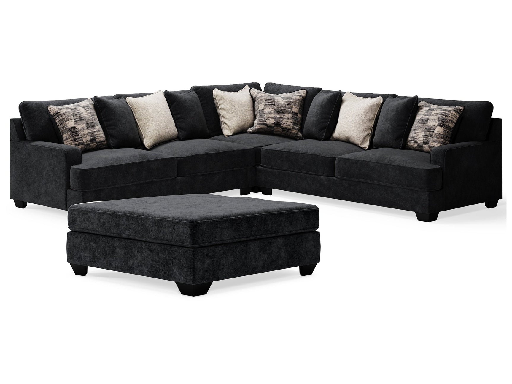 Lavernett Charcoal 3-Piece Sectional and Oversized Ottoman - Ornate Home