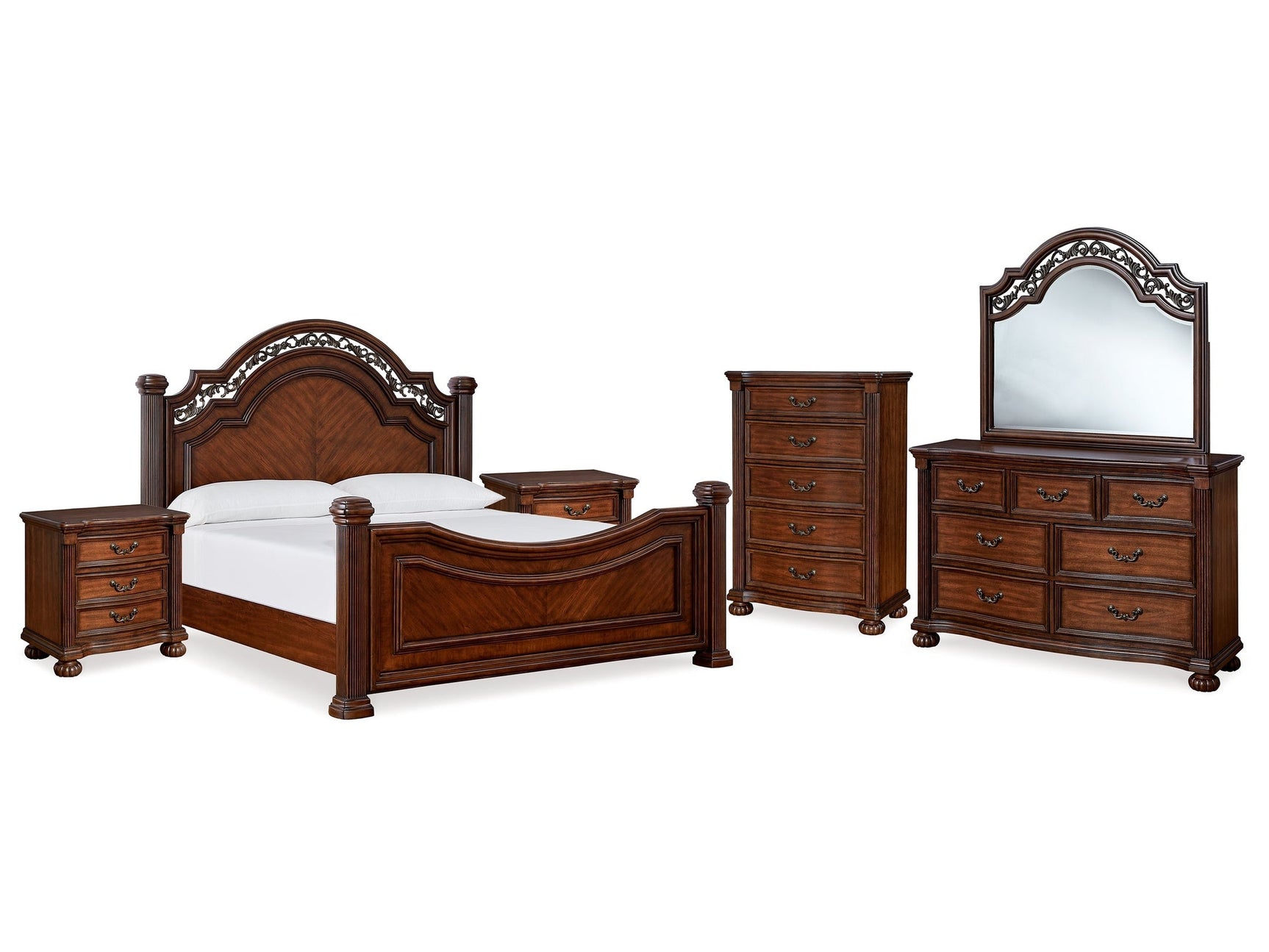 Lavinton Brown King Poster Bed & Dresser & Mirror & Chest & 2 Nightstands (Online Special Price) - Ornate Home