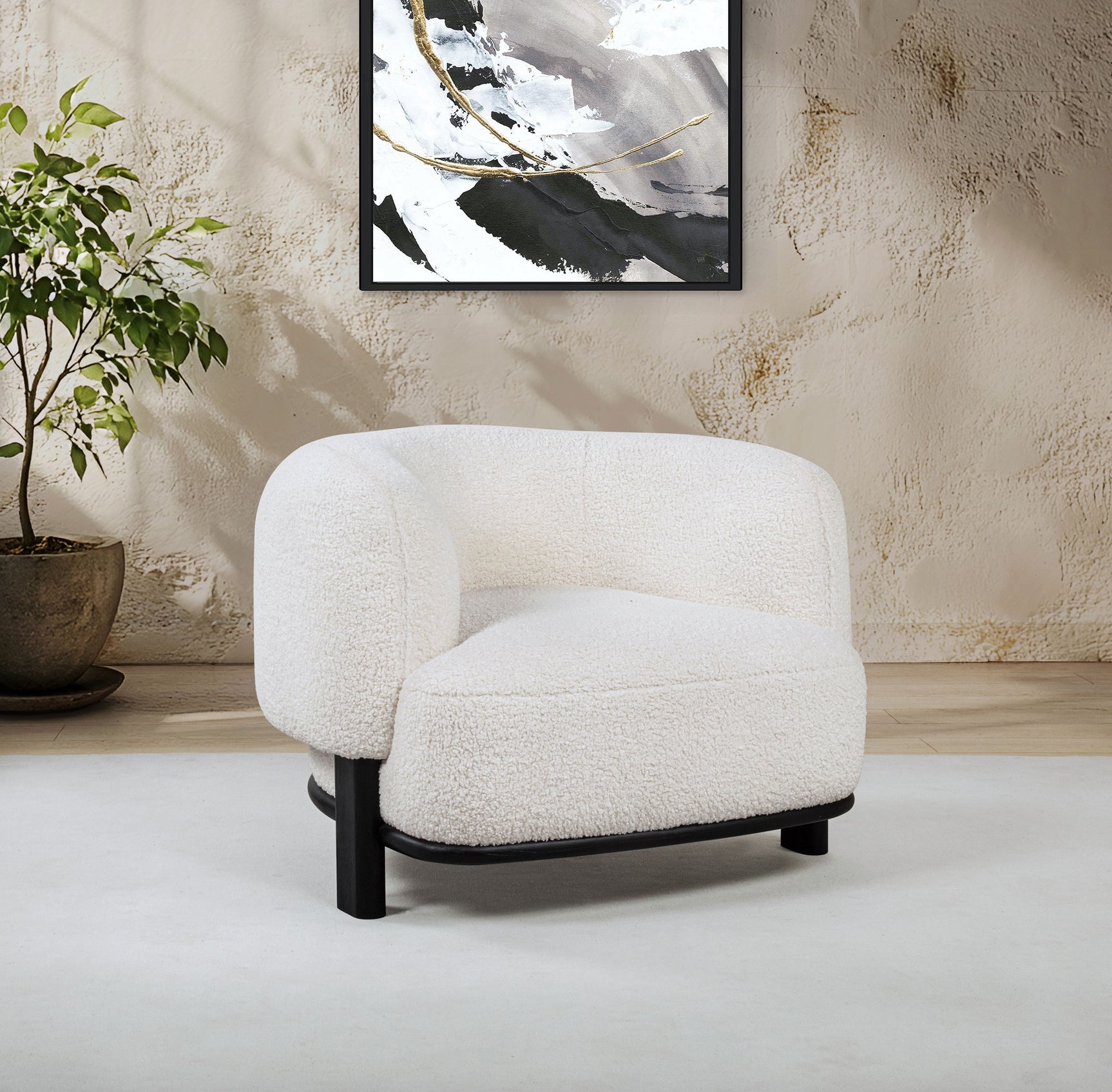 Lawler Ivory/Black Upholstered Barrel Back Accent Chair - Ornate Home