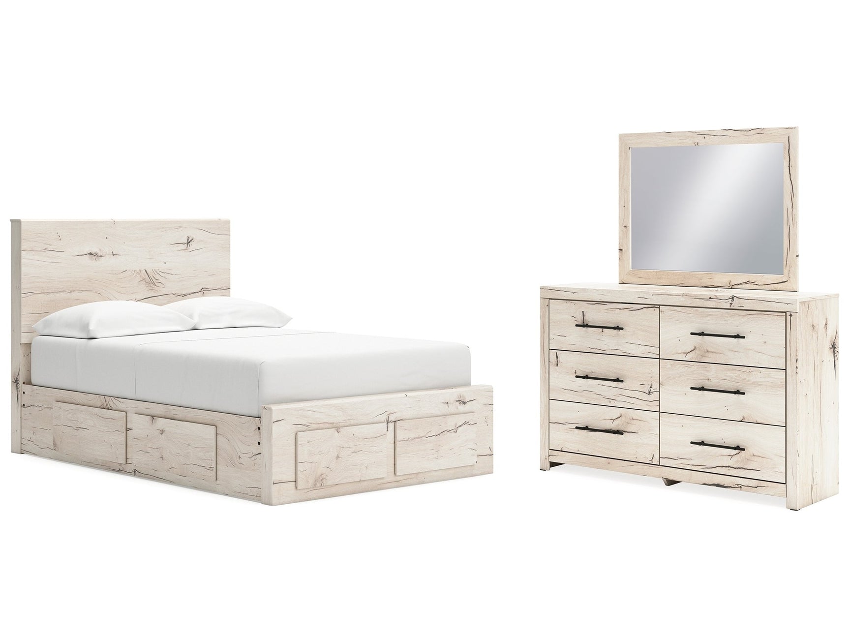 Lawroy Light Natural Full Panel Storage Bed & Dresser & Mirror - Ornate Home