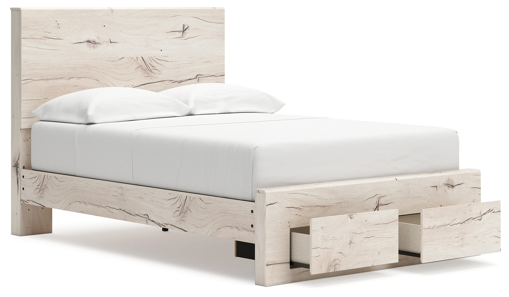 Lawroy Light Natural Full Panel Storage Bed with 2 Storage Drawers & Dresser & Mirror - Ornate Home